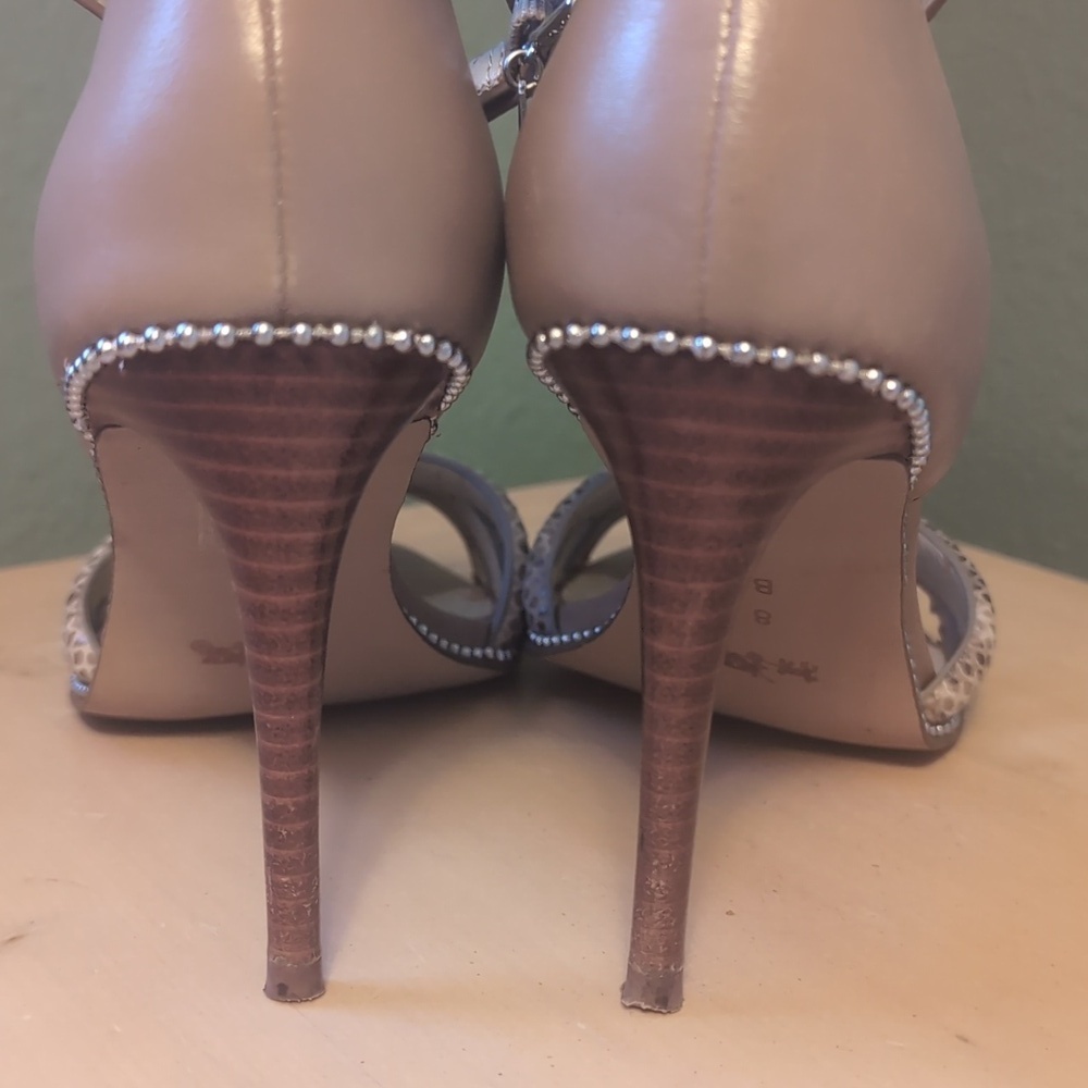 Coach Taupe and Silver Women's Snake Skin Strappy Heels - Picture 5 of 16